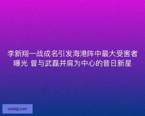 李新翔一战成名引发海港阵中最大受害者曝光 曾与武磊并肩为中心的昔日新星