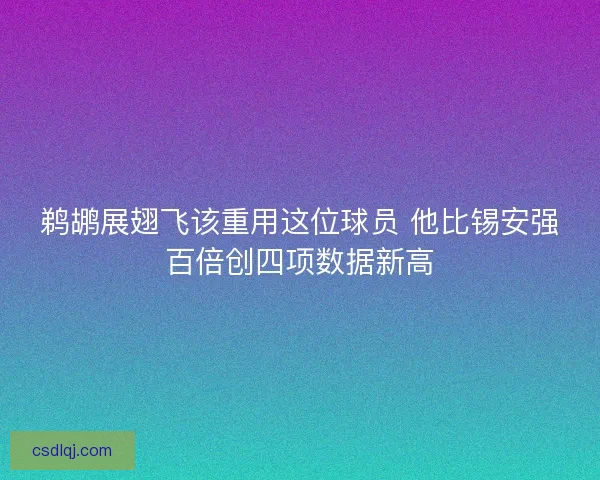 鹈鹕展翅飞该重用这位球员 他比锡安强百倍创四项数据新高 鹈鹕展翅飞该重用这位球员 他比锡安强百倍创四项数据新高
